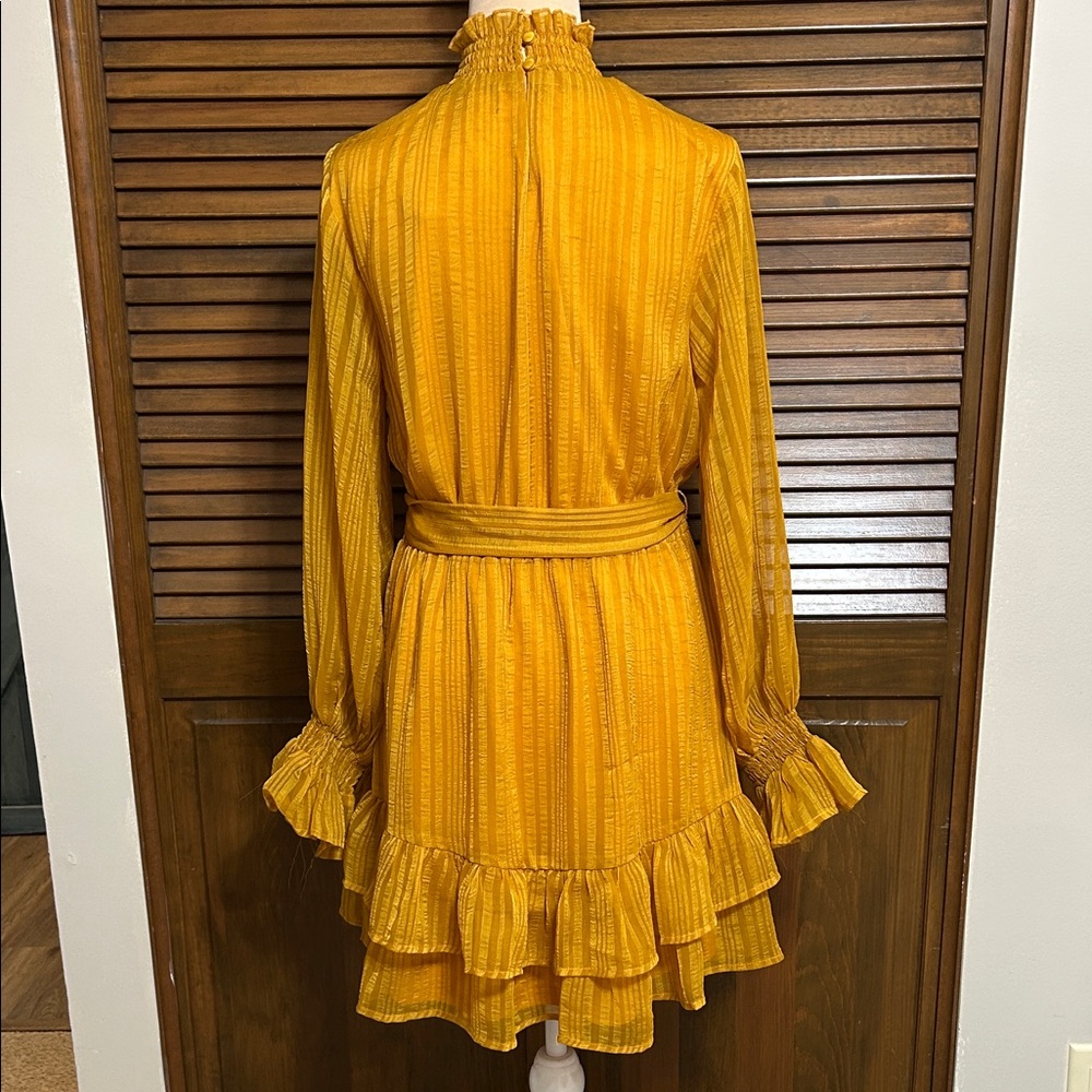 NWT Lulu's Mustard Gold Long Sleeve Ruffled Dress Size S - Picture 4 of 8